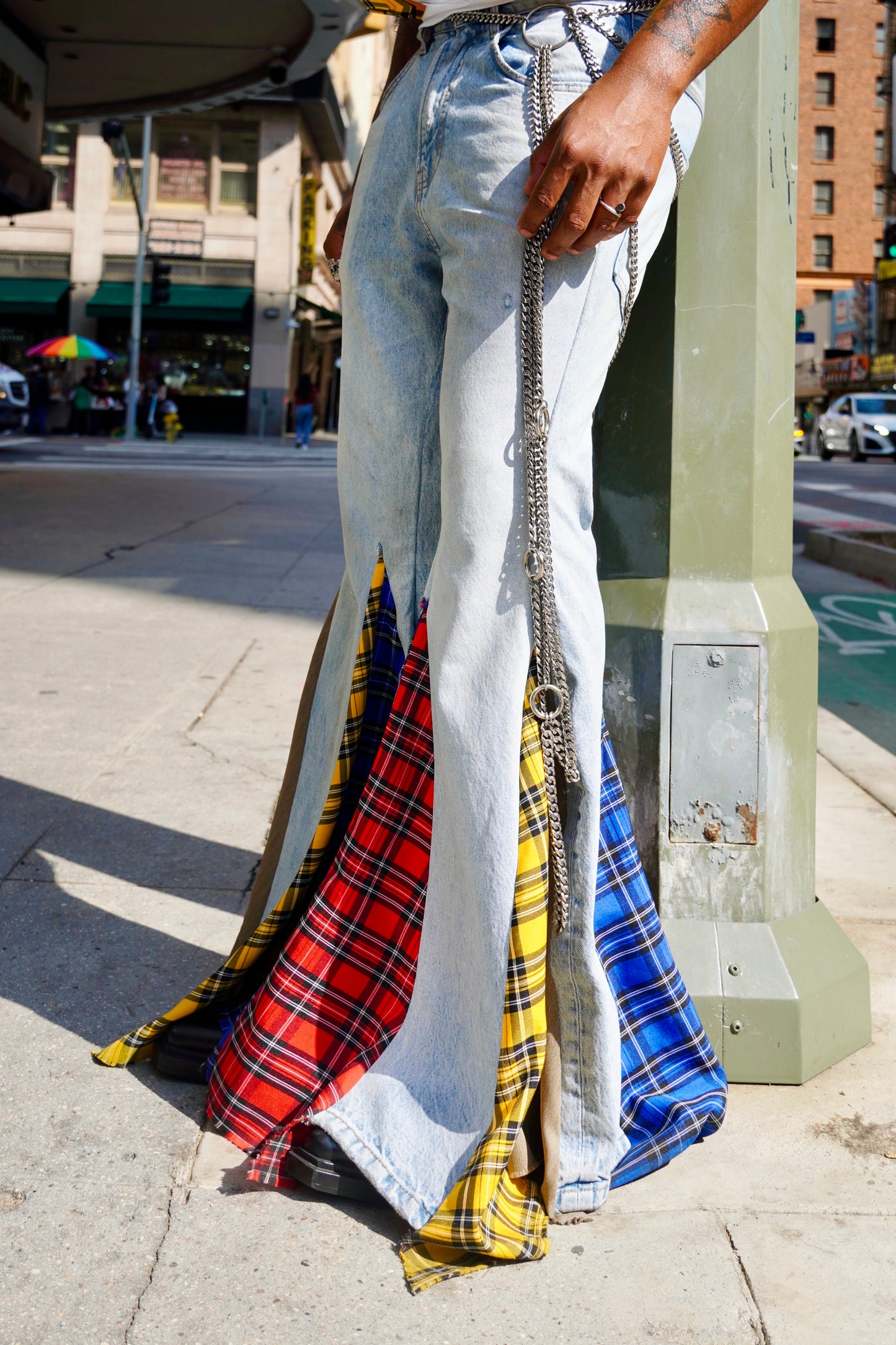 Plaid Flared Denims