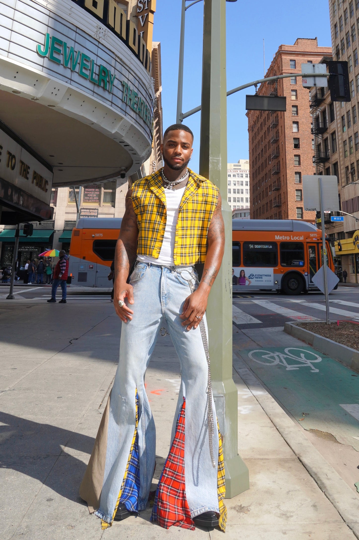 Plaid Flared Denims