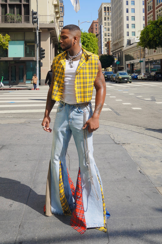 Plaid Flared Denims