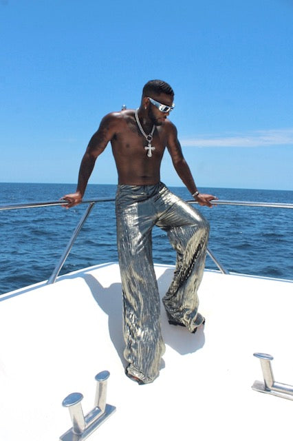 Metallic Wide Leg Pants